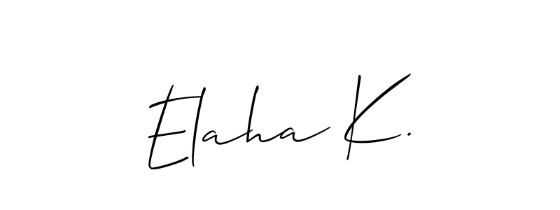 The best way (Allison_Script) to make a short signature is to pick only two or three words in your name. The name Elaha K. include a total of six letters. For converting this name. Elaha K. signature style 2 images and pictures png