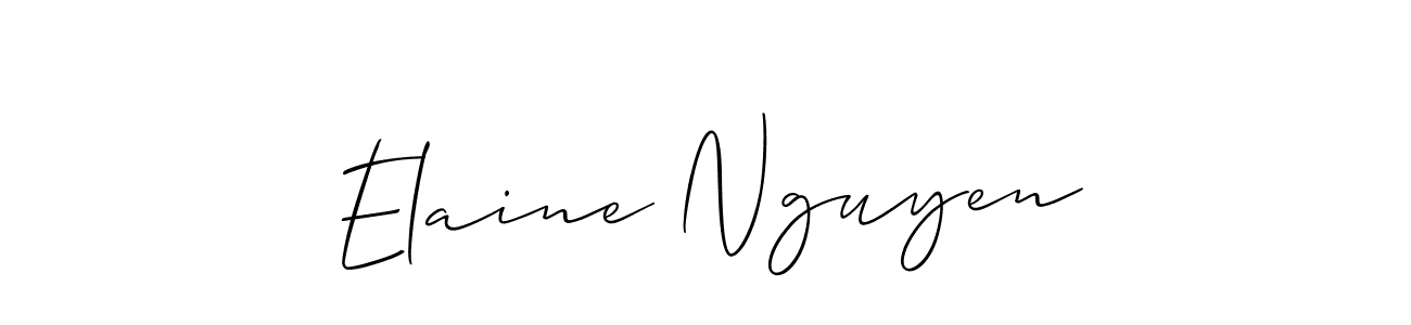 The best way (Allison_Script) to make a short signature is to pick only two or three words in your name. The name Elaine Nguyen include a total of six letters. For converting this name. Elaine Nguyen signature style 2 images and pictures png