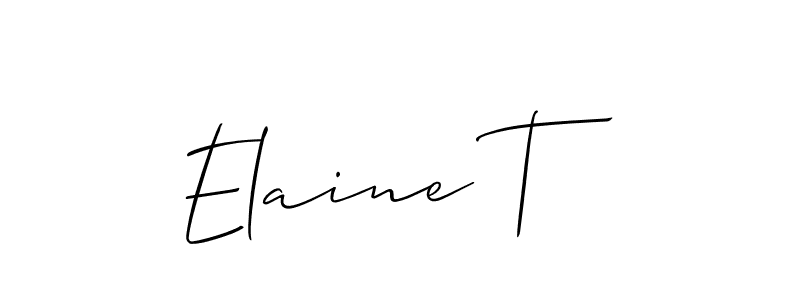 The best way (Allison_Script) to make a short signature is to pick only two or three words in your name. The name Elaine T include a total of six letters. For converting this name. Elaine T signature style 2 images and pictures png