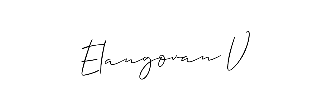 How to Draw Elangovan V signature style? Allison_Script is a latest design signature styles for name Elangovan V. Elangovan V signature style 2 images and pictures png