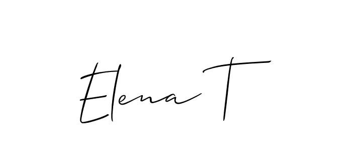 The best way (Allison_Script) to make a short signature is to pick only two or three words in your name. The name Elena T include a total of six letters. For converting this name. Elena T signature style 2 images and pictures png