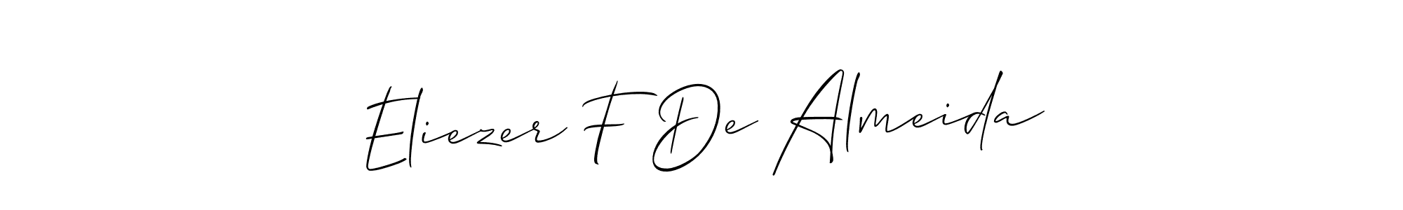 This is the best signature style for the Eliezer F De Almeida name. Also you like these signature font (Allison_Script). Mix name signature. Eliezer F De Almeida signature style 2 images and pictures png