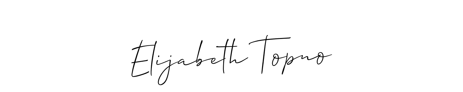 Allison_Script is a professional signature style that is perfect for those who want to add a touch of class to their signature. It is also a great choice for those who want to make their signature more unique. Get Elijabeth Topno name to fancy signature for free. Elijabeth Topno signature style 2 images and pictures png
