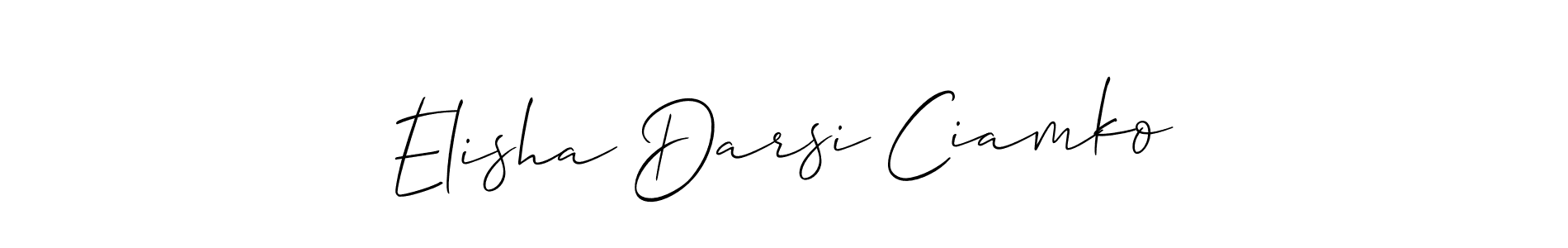 You should practise on your own different ways (Allison_Script) to write your name (Elisha Darsi Ciamko) in signature. don't let someone else do it for you. Elisha Darsi Ciamko signature style 2 images and pictures png