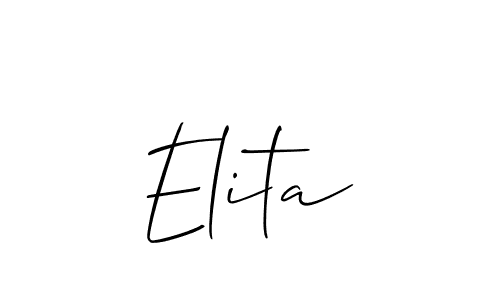 The best way (Allison_Script) to make a short signature is to pick only two or three words in your name. The name Elita include a total of six letters. For converting this name. Elita signature style 2 images and pictures png