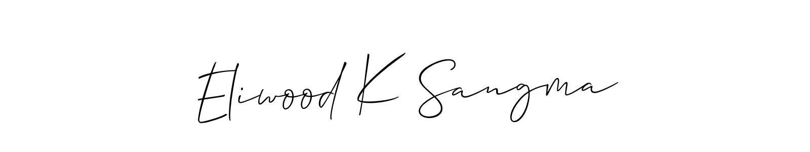 The best way (Allison_Script) to make a short signature is to pick only two or three words in your name. The name Eliwood K Sangma include a total of six letters. For converting this name. Eliwood K Sangma signature style 2 images and pictures png