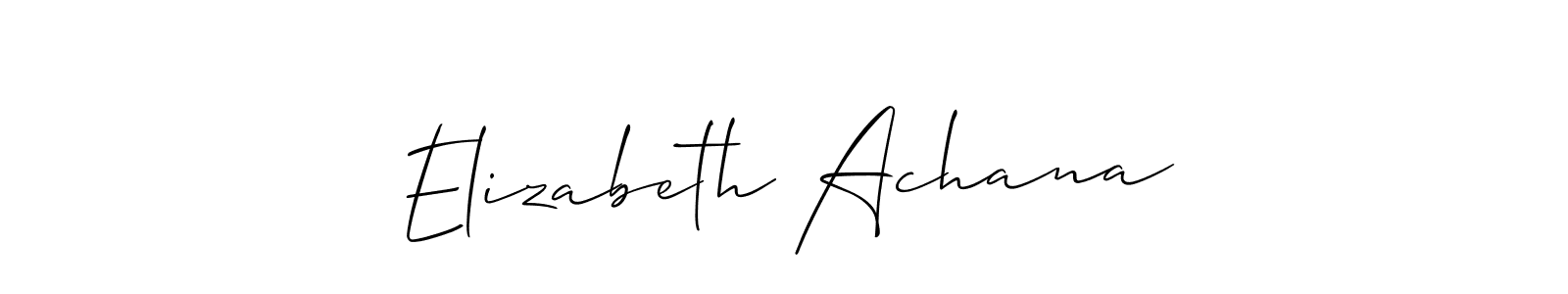 The best way (Allison_Script) to make a short signature is to pick only two or three words in your name. The name Elizabeth Achana include a total of six letters. For converting this name. Elizabeth Achana signature style 2 images and pictures png