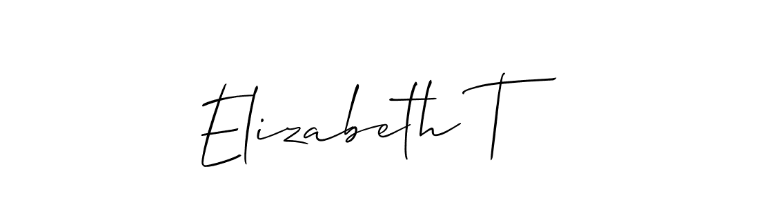 The best way (Allison_Script) to make a short signature is to pick only two or three words in your name. The name Elizabeth T include a total of six letters. For converting this name. Elizabeth T signature style 2 images and pictures png