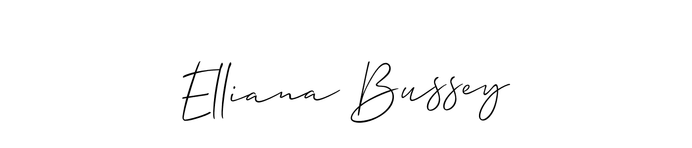 The best way (Allison_Script) to make a short signature is to pick only two or three words in your name. The name Elliana Bussey include a total of six letters. For converting this name. Elliana Bussey signature style 2 images and pictures png