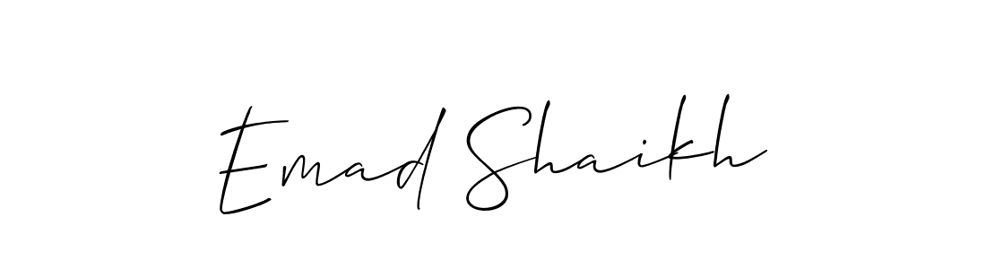 You should practise on your own different ways (Allison_Script) to write your name (Emad Shaikh) in signature. don't let someone else do it for you. Emad Shaikh signature style 2 images and pictures png