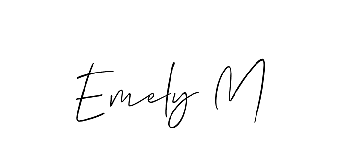 The best way (Allison_Script) to make a short signature is to pick only two or three words in your name. The name Emely M include a total of six letters. For converting this name. Emely M signature style 2 images and pictures png