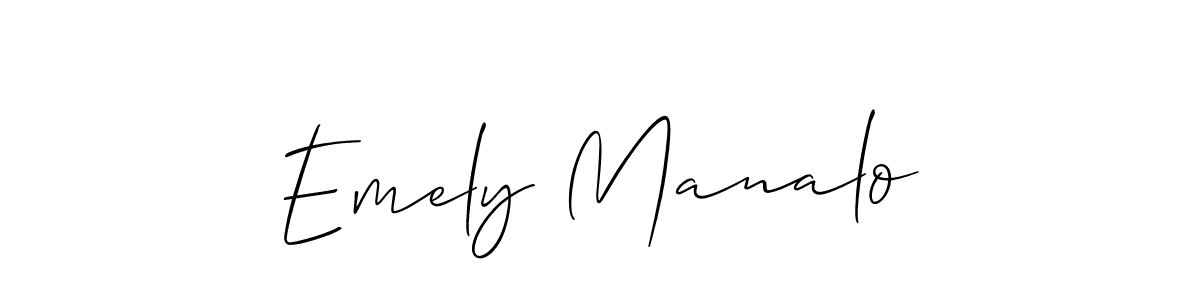 How to make Emely Manalo name signature. Use Allison_Script style for creating short signs online. This is the latest handwritten sign. Emely Manalo signature style 2 images and pictures png