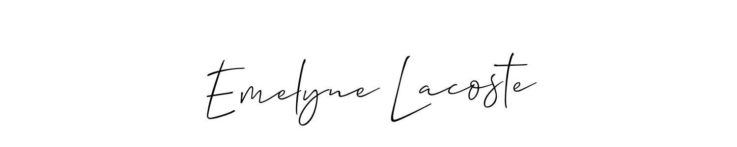 It looks lik you need a new signature style for name Emelyne Lacoste. Design unique handwritten (Allison_Script) signature with our free signature maker in just a few clicks. Emelyne Lacoste signature style 2 images and pictures png