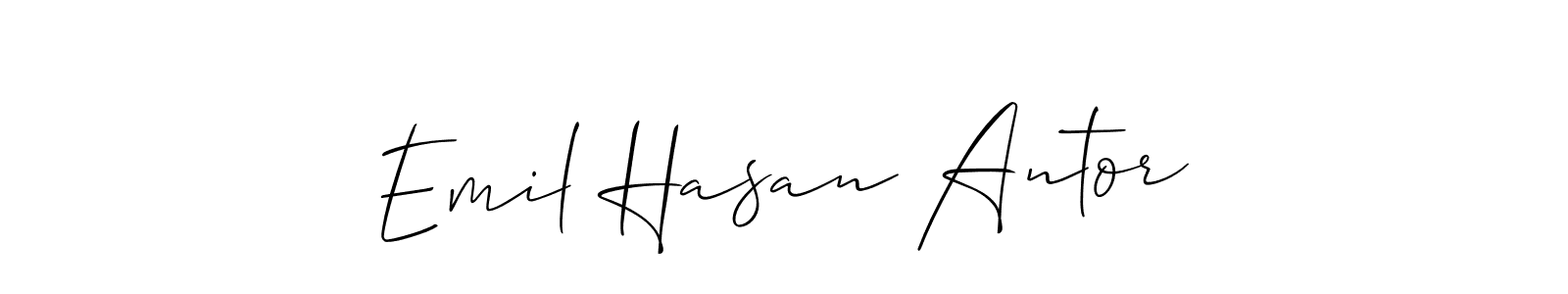 The best way (Allison_Script) to make a short signature is to pick only two or three words in your name. The name Emil Hasan Antor include a total of six letters. For converting this name. Emil Hasan Antor signature style 2 images and pictures png
