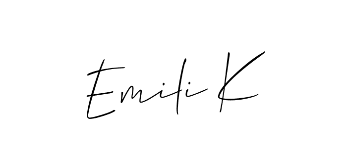 Make a short Emili K signature style. Manage your documents anywhere anytime using Allison_Script. Create and add eSignatures, submit forms, share and send files easily. Emili K signature style 2 images and pictures png