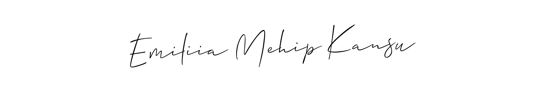 Also You can easily find your signature by using the search form. We will create Emiliia Mehip Kansu name handwritten signature images for you free of cost using Allison_Script sign style. Emiliia Mehip Kansu signature style 2 images and pictures png