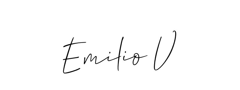 The best way (Allison_Script) to make a short signature is to pick only two or three words in your name. The name Emilio V include a total of six letters. For converting this name. Emilio V signature style 2 images and pictures png