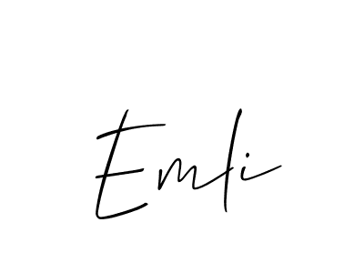 The best way (Allison_Script) to make a short signature is to pick only two or three words in your name. The name Emli include a total of six letters. For converting this name. Emli signature style 2 images and pictures png