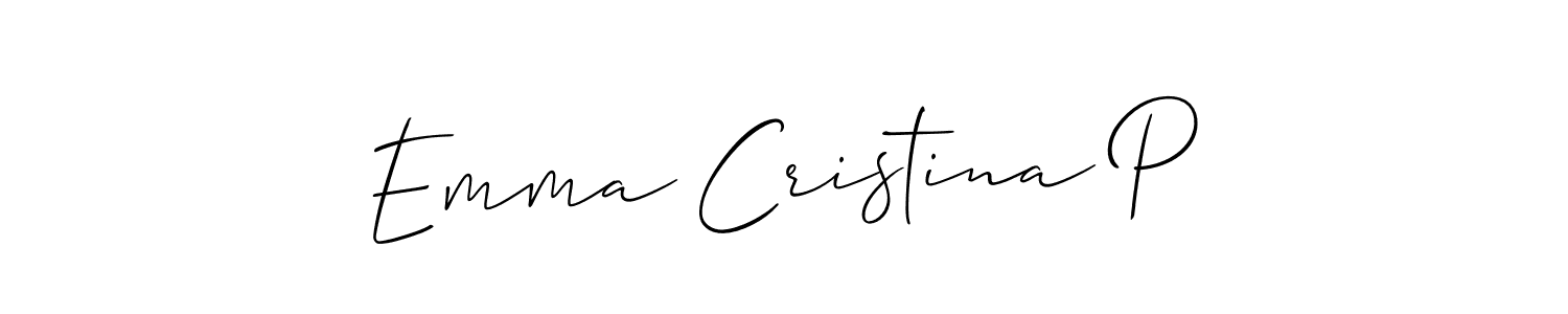 The best way (Allison_Script) to make a short signature is to pick only two or three words in your name. The name Emma Cristina P include a total of six letters. For converting this name. Emma Cristina P signature style 2 images and pictures png