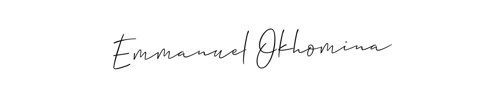 Make a beautiful signature design for name Emmanuel Okhomina. With this signature (Allison_Script) style, you can create a handwritten signature for free. Emmanuel Okhomina signature style 2 images and pictures png