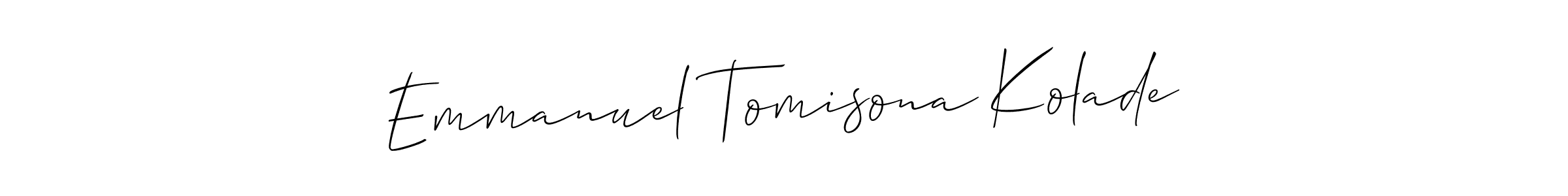 The best way (Allison_Script) to make a short signature is to pick only two or three words in your name. The name Emmanuel Tomisona Kolade include a total of six letters. For converting this name. Emmanuel Tomisona Kolade signature style 2 images and pictures png