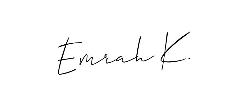 The best way (Allison_Script) to make a short signature is to pick only two or three words in your name. The name Emrah K. include a total of six letters. For converting this name. Emrah K. signature style 2 images and pictures png