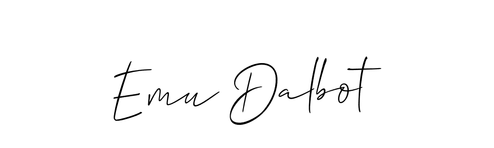 Create a beautiful signature design for name Emu Dalbot. With this signature (Allison_Script) fonts, you can make a handwritten signature for free. Emu Dalbot signature style 2 images and pictures png