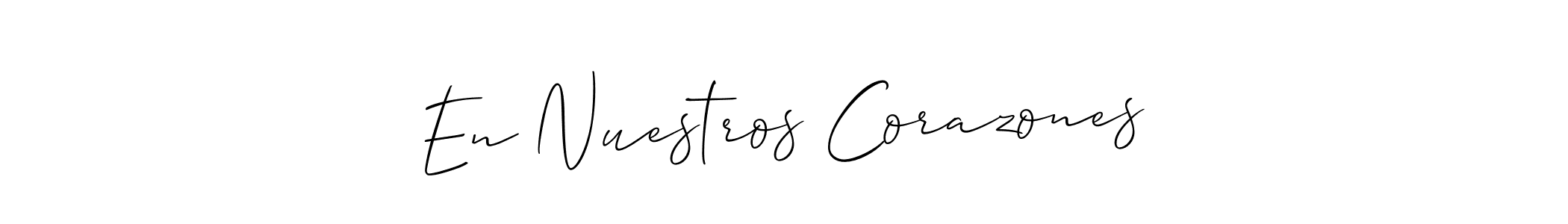 The best way (Allison_Script) to make a short signature is to pick only two or three words in your name. The name En Nuestros Corazones include a total of six letters. For converting this name. En Nuestros Corazones signature style 2 images and pictures png
