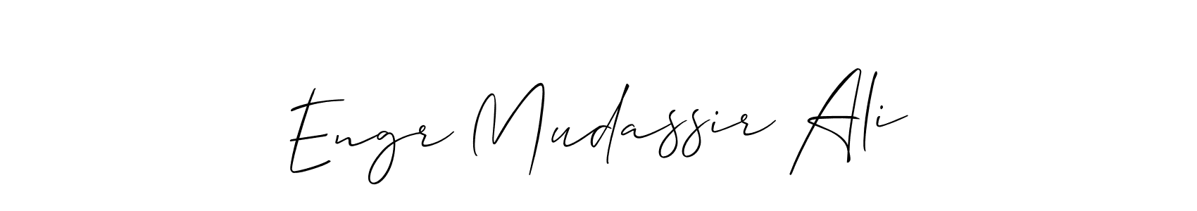 You should practise on your own different ways (Allison_Script) to write your name (Engr Mudassir Ali) in signature. don't let someone else do it for you. Engr Mudassir Ali signature style 2 images and pictures png