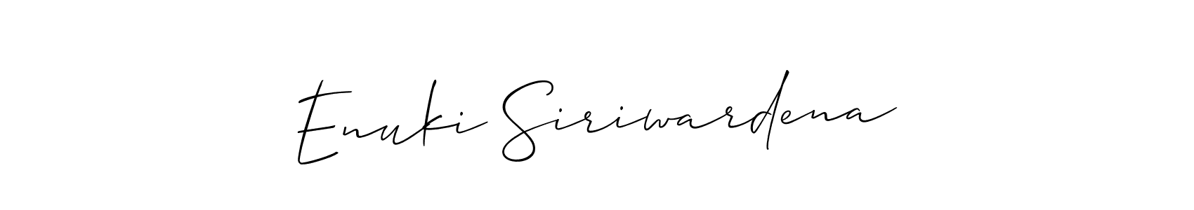 Also You can easily find your signature by using the search form. We will create Enuki Siriwardena name handwritten signature images for you free of cost using Allison_Script sign style. Enuki Siriwardena signature style 2 images and pictures png
