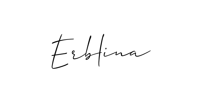 The best way (Allison_Script) to make a short signature is to pick only two or three words in your name. The name Erblina include a total of six letters. For converting this name. Erblina signature style 2 images and pictures png