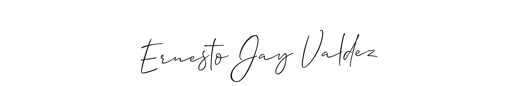 The best way (Allison_Script) to make a short signature is to pick only two or three words in your name. The name Ernesto Jay Valdez include a total of six letters. For converting this name. Ernesto Jay Valdez signature style 2 images and pictures png
