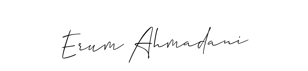 It looks lik you need a new signature style for name Erum Ahmadani. Design unique handwritten (Allison_Script) signature with our free signature maker in just a few clicks. Erum Ahmadani signature style 2 images and pictures png