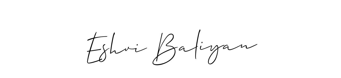 The best way (Allison_Script) to make a short signature is to pick only two or three words in your name. The name Eshvi Baliyan include a total of six letters. For converting this name. Eshvi Baliyan signature style 2 images and pictures png