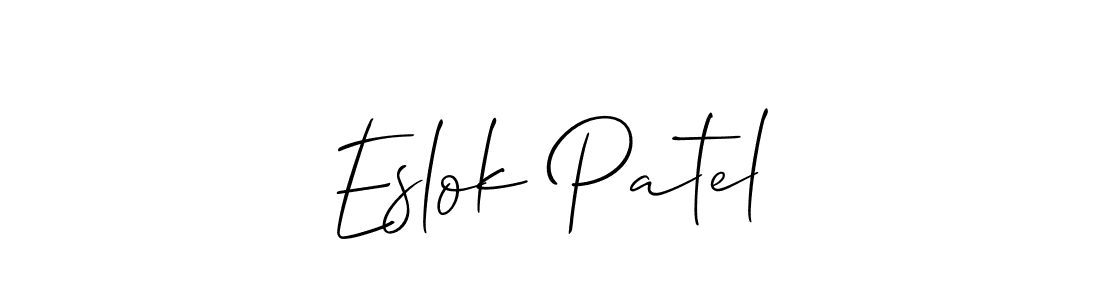 Create a beautiful signature design for name Eslok Patel. With this signature (Allison_Script) fonts, you can make a handwritten signature for free. Eslok Patel signature style 2 images and pictures png