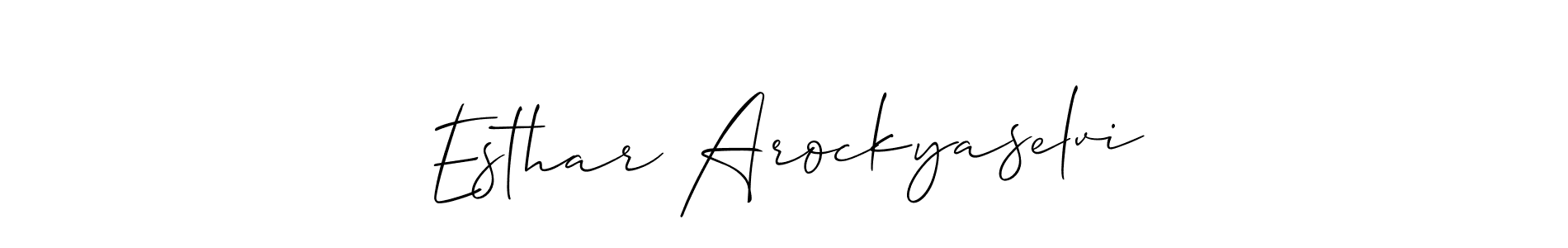 Allison_Script is a professional signature style that is perfect for those who want to add a touch of class to their signature. It is also a great choice for those who want to make their signature more unique. Get Esthar Arockyaselvi name to fancy signature for free. Esthar Arockyaselvi signature style 2 images and pictures png
