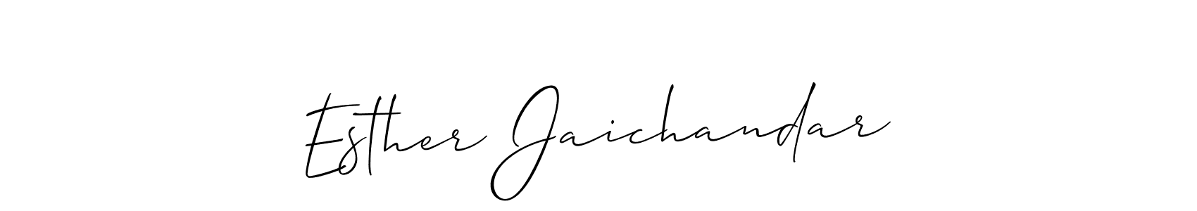 Make a short Esther Jaichandar signature style. Manage your documents anywhere anytime using Allison_Script. Create and add eSignatures, submit forms, share and send files easily. Esther Jaichandar signature style 2 images and pictures png