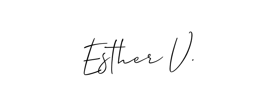 The best way (Allison_Script) to make a short signature is to pick only two or three words in your name. The name Esther V. include a total of six letters. For converting this name. Esther V. signature style 2 images and pictures png