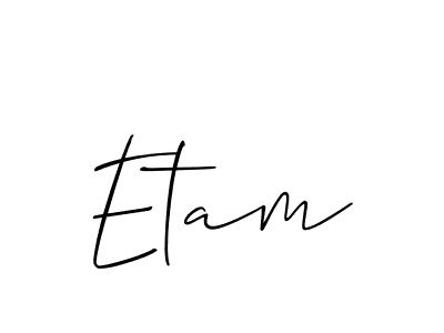 The best way (Allison_Script) to make a short signature is to pick only two or three words in your name. The name Etam include a total of six letters. For converting this name. Etam signature style 2 images and pictures png