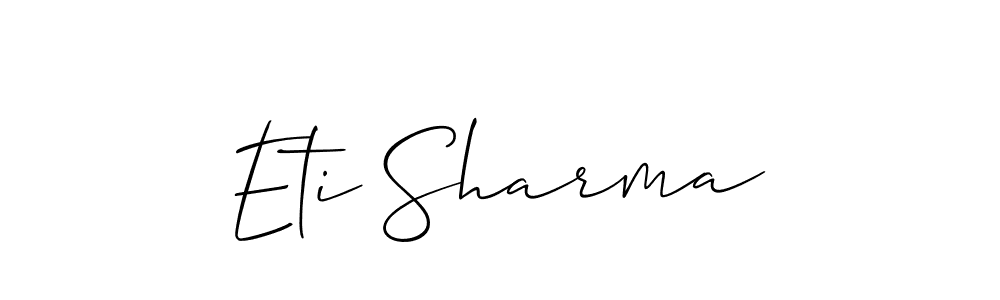 Also You can easily find your signature by using the search form. We will create Eti Sharma name handwritten signature images for you free of cost using Allison_Script sign style. Eti Sharma signature style 2 images and pictures png