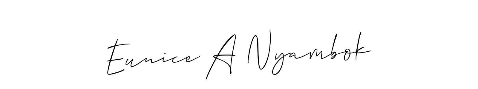 You should practise on your own different ways (Allison_Script) to write your name (Eunice A Nyambok) in signature. don't let someone else do it for you. Eunice A Nyambok signature style 2 images and pictures png