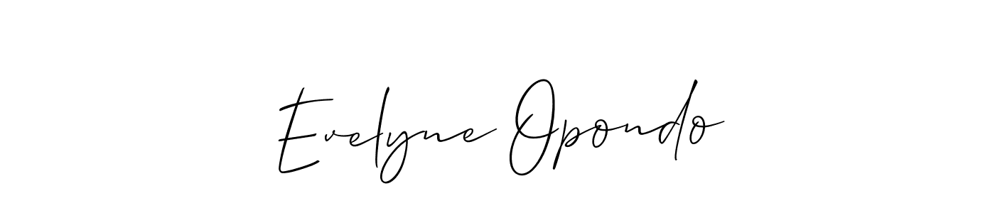 How to make Evelyne Opondo name signature. Use Allison_Script style for creating short signs online. This is the latest handwritten sign. Evelyne Opondo signature style 2 images and pictures png