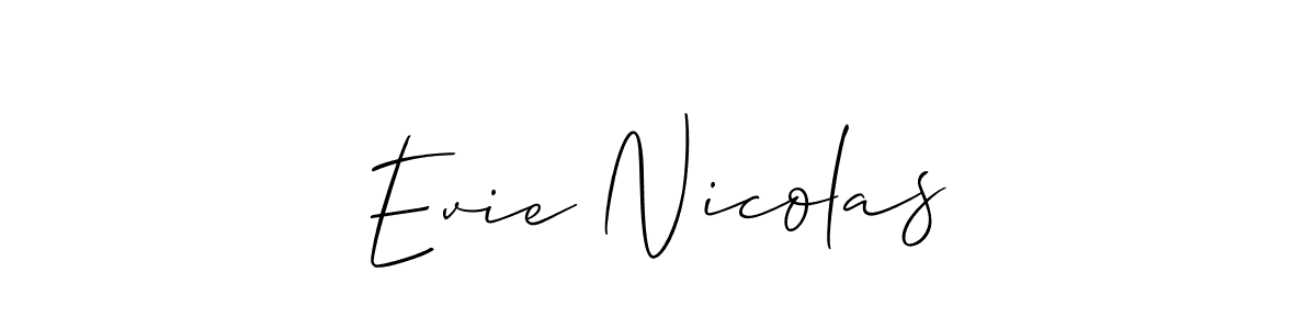 The best way (Allison_Script) to make a short signature is to pick only two or three words in your name. The name Evie Nicolas include a total of six letters. For converting this name. Evie Nicolas signature style 2 images and pictures png