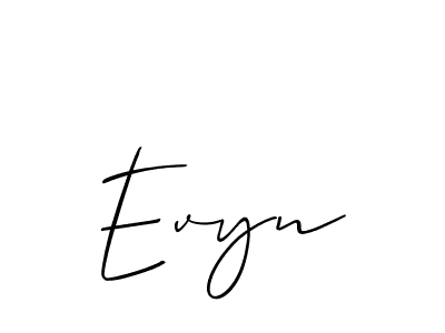 The best way (Allison_Script) to make a short signature is to pick only two or three words in your name. The name Evyn include a total of six letters. For converting this name. Evyn signature style 2 images and pictures png