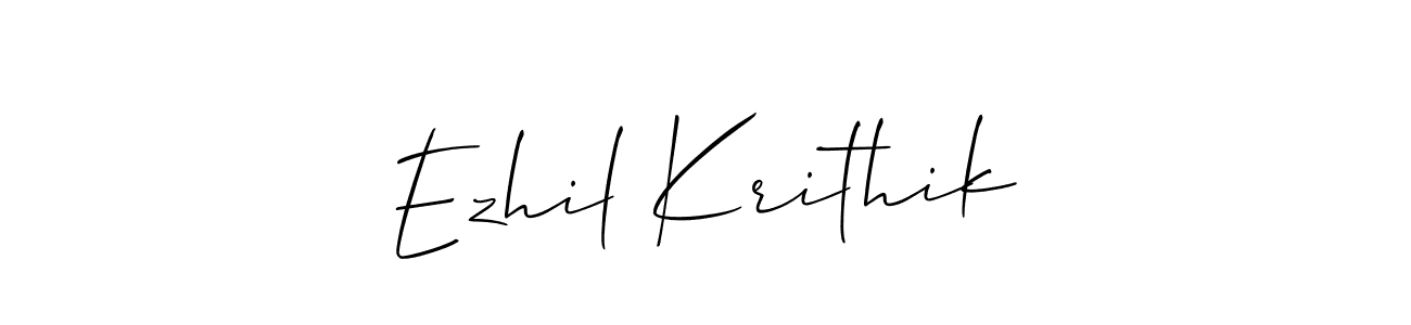 if you are searching for the best signature style for your name Ezhil Krithik. so please give up your signature search. here we have designed multiple signature styles  using Allison_Script. Ezhil Krithik signature style 2 images and pictures png