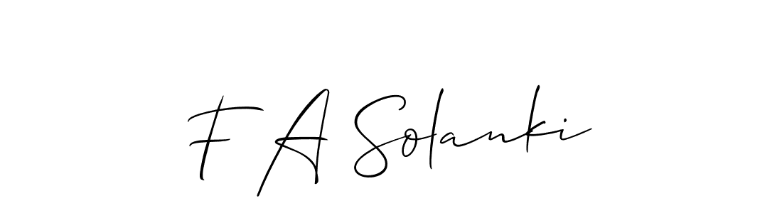 The best way (Allison_Script) to make a short signature is to pick only two or three words in your name. The name F A Solanki include a total of six letters. For converting this name. F A Solanki signature style 2 images and pictures png