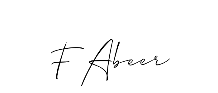 Also we have F Abeer name is the best signature style. Create professional handwritten signature collection using Allison_Script autograph style. F Abeer signature style 2 images and pictures png