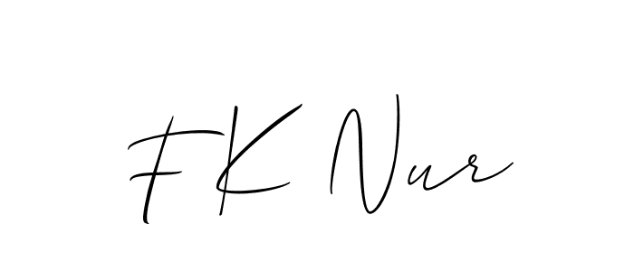 Use a signature maker to create a handwritten signature online. With this signature software, you can design (Allison_Script) your own signature for name F K Nur. F K Nur signature style 2 images and pictures png