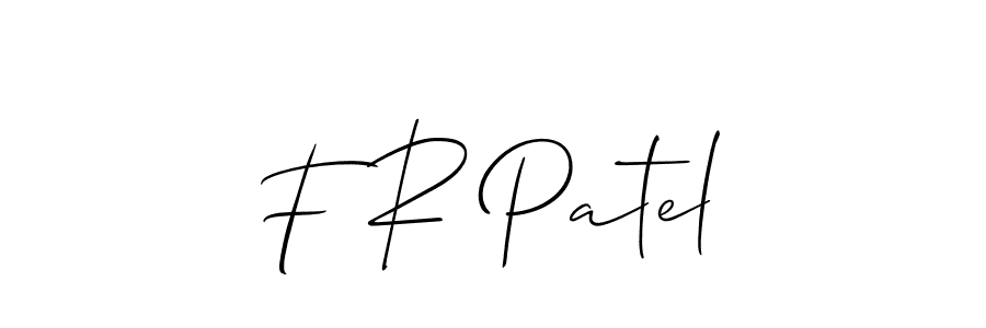 How to make F R Patel name signature. Use Allison_Script style for creating short signs online. This is the latest handwritten sign. F R Patel signature style 2 images and pictures png