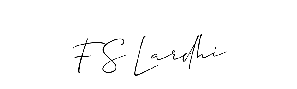 Also You can easily find your signature by using the search form. We will create F S Lardhi name handwritten signature images for you free of cost using Allison_Script sign style. F S Lardhi signature style 2 images and pictures png